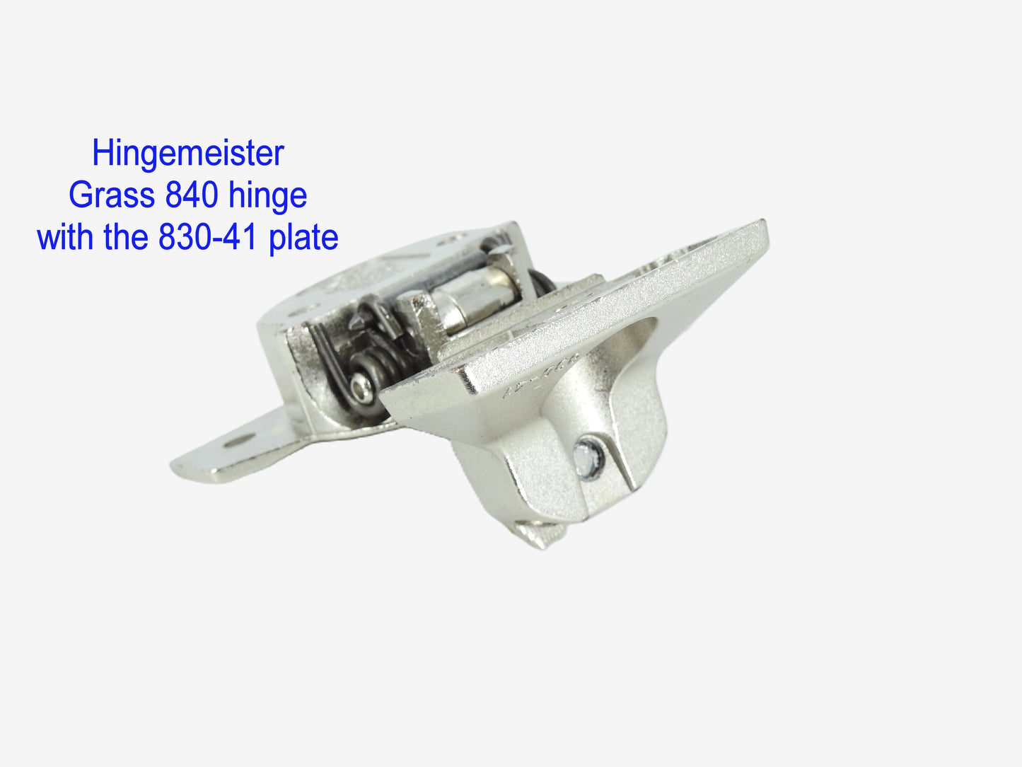HingeMeister Grass 840 hinge with the 830-41 Nickel mounting plate - refurbished