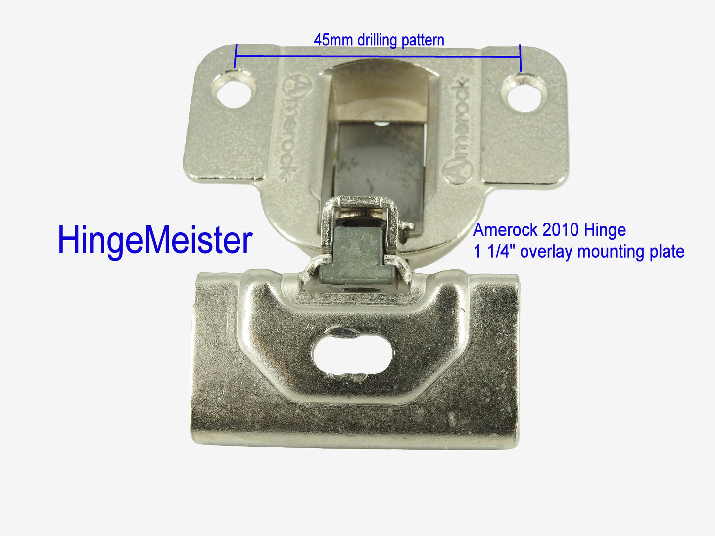 Amerock 2010 Hinge with 1 1/4" Base Plate - Nickel Finish - 45mm Drilling