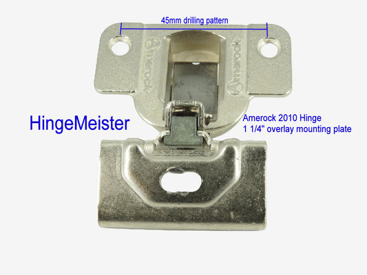 Amerock 2010 Hinge with 1 1/4" Base Plate - Nickel Finish - 45mm Drilling