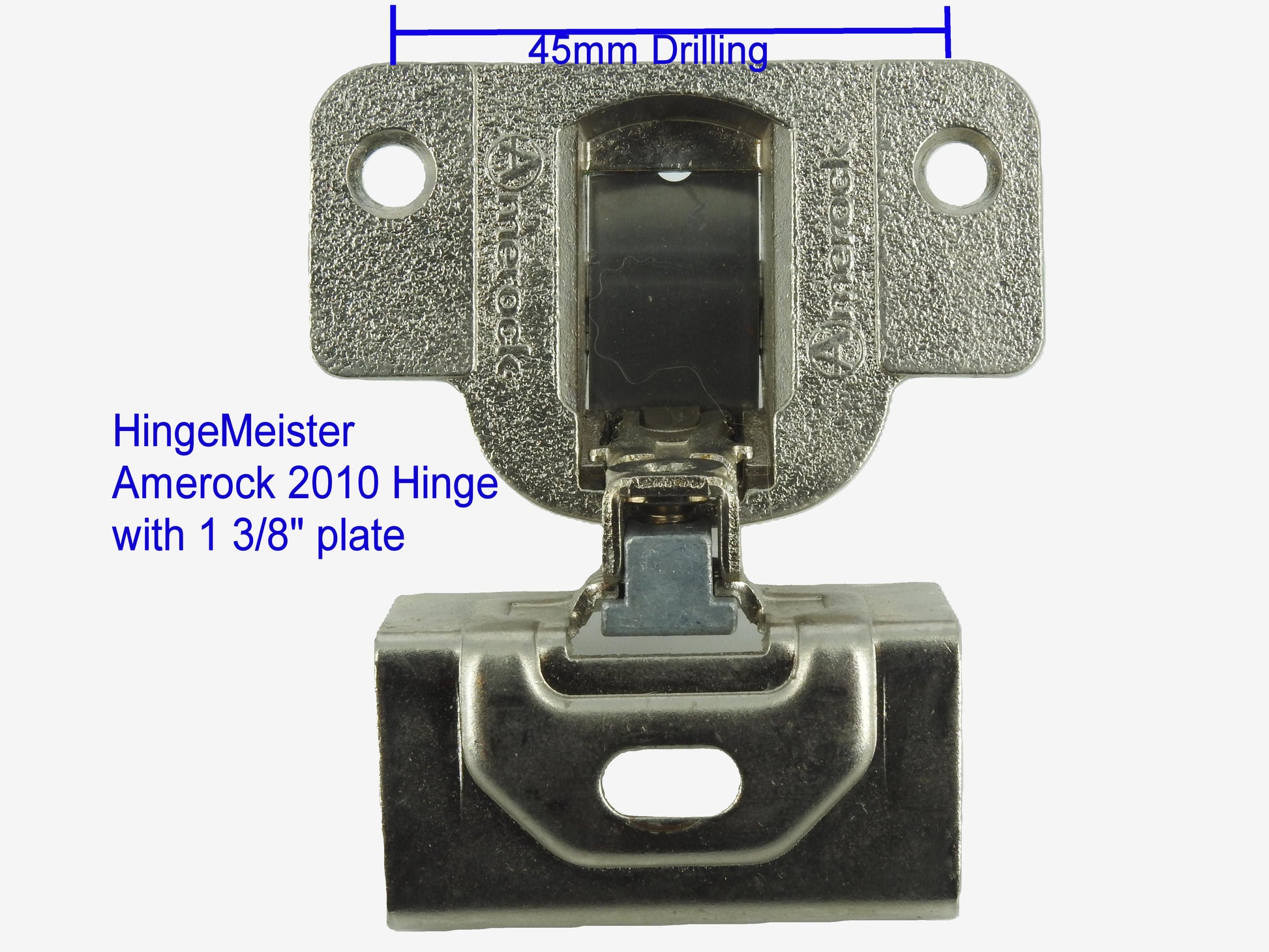 Amerock 2010 Hinge  Nickel Finish with 1 3/8" single screw Base Plate - 45mm Drilling