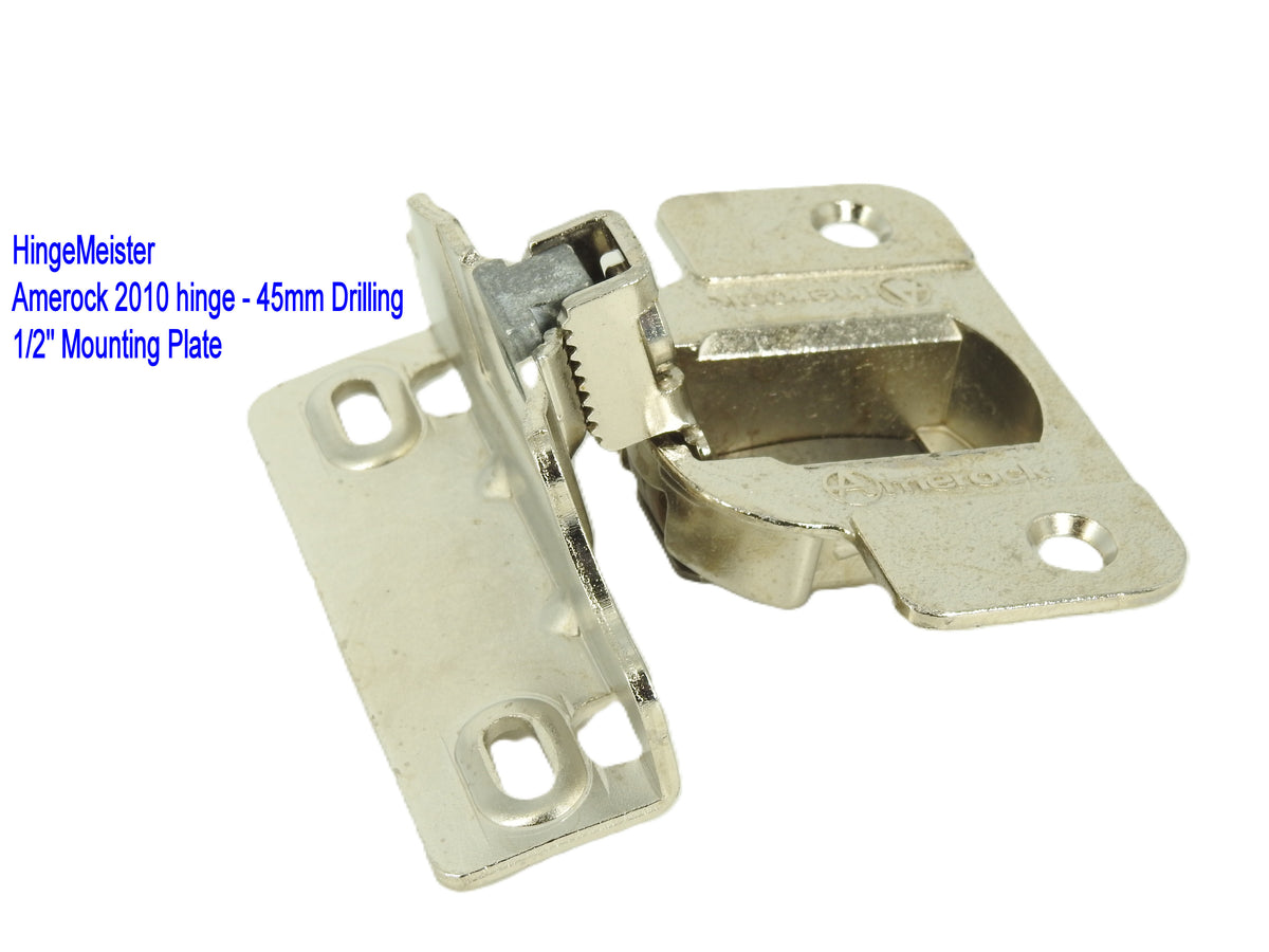 Amerock 2010 Hinge with 1/2" Base Plate NEW - Nickel Finish - 45mm Drilling