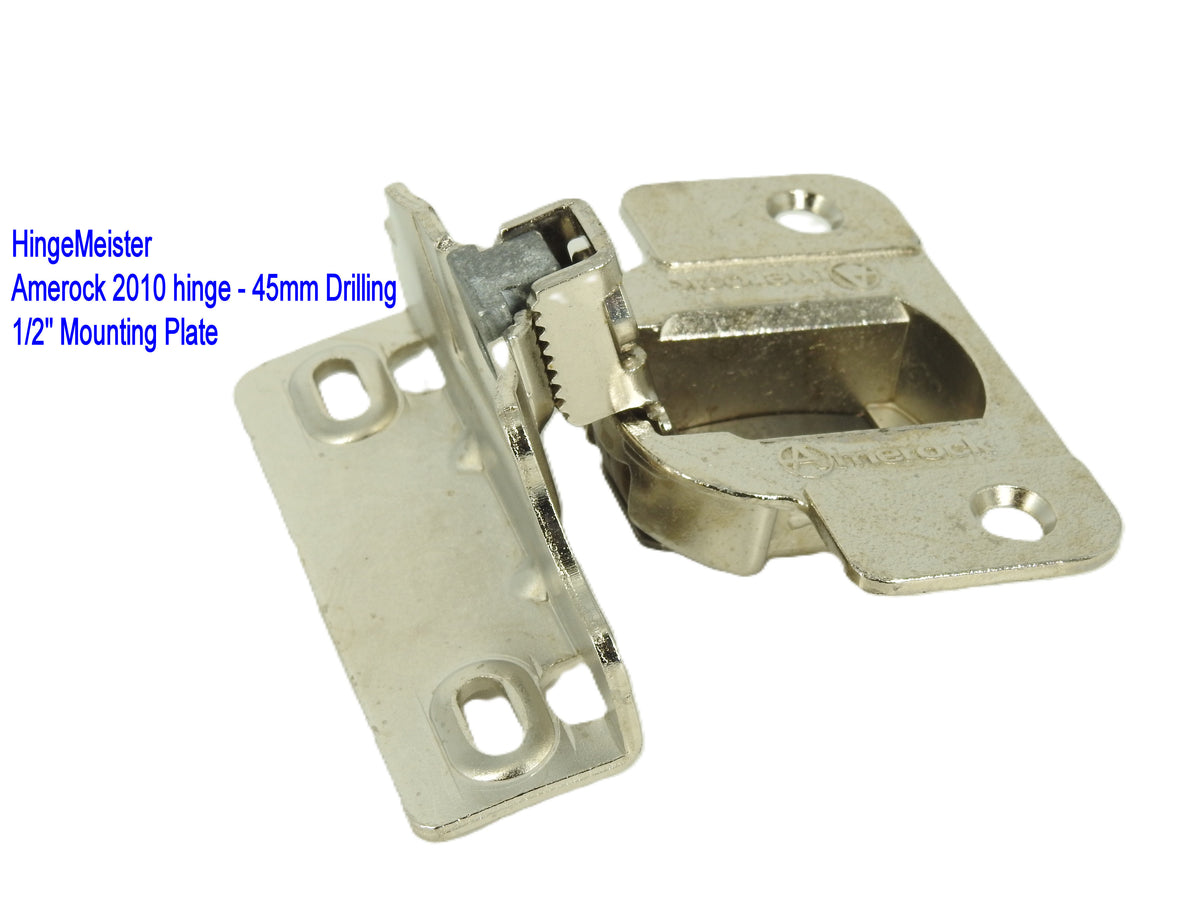 Amerock 2010 Hinge with 1/2" Base Plate NEW - Nickel Finish - 45mm Drilling