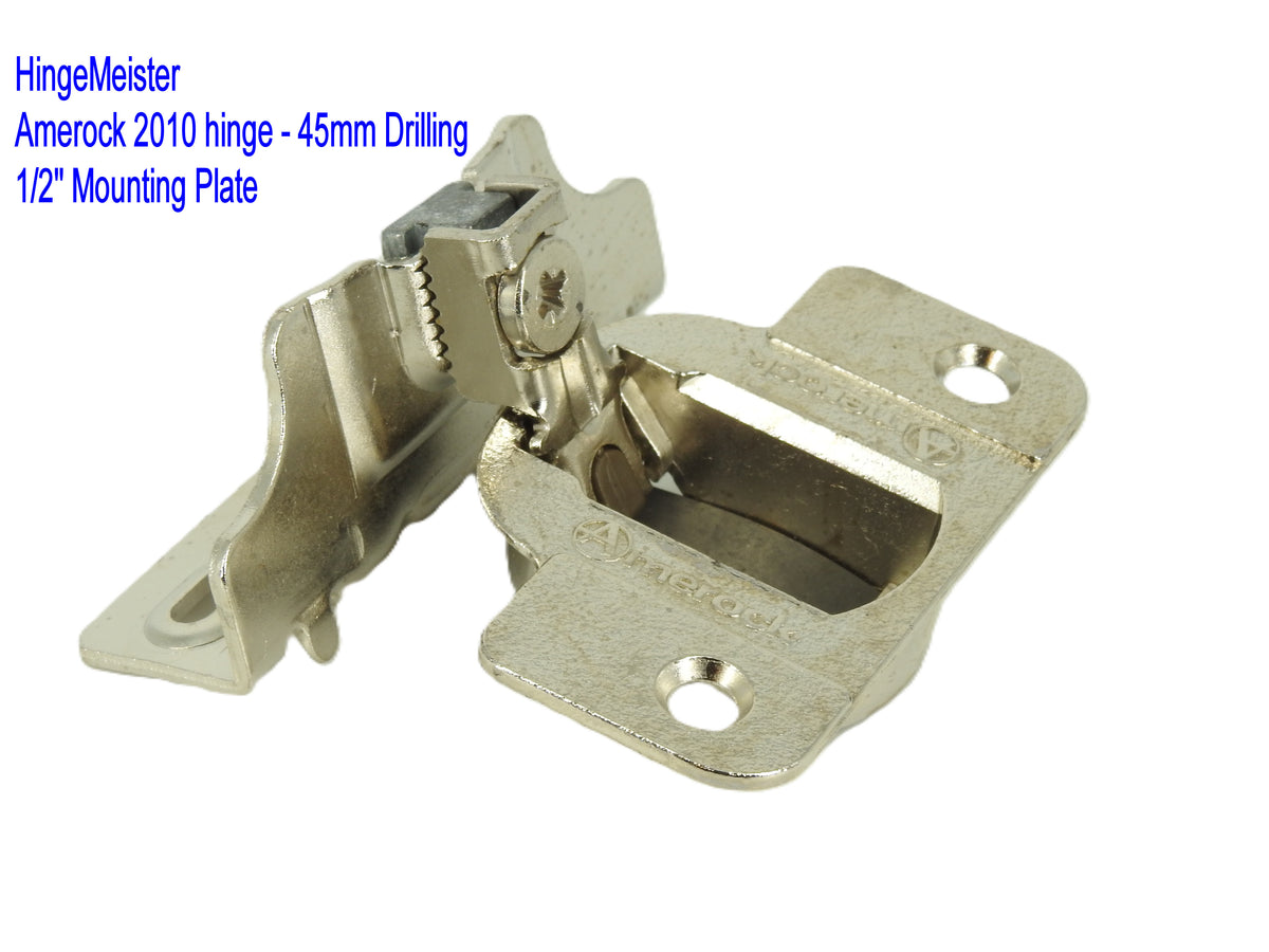 Amerock 2010 Hinge with 1/2" Base Plate NEW - Nickel Finish - 45mm Drilling