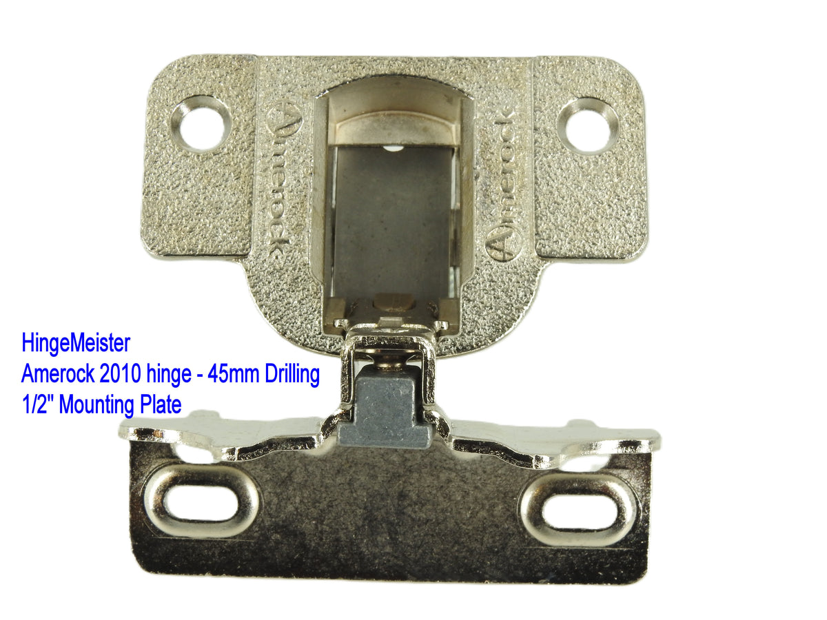 Amerock 2010 Hinge with 1/2" Base Plate NEW - Nickel Finish - 45mm Drilling
