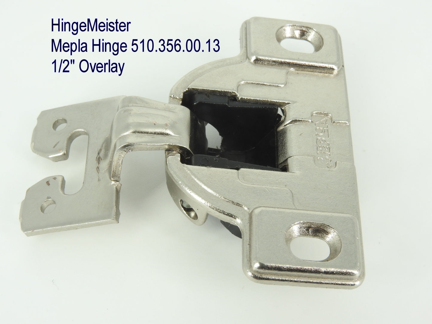 Mepla Hinge ACC 162 - 1/2" Overlay - 510.356.00.13 plate - Straight top hinge