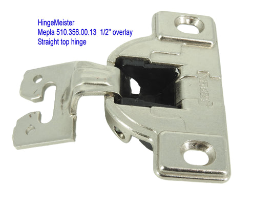 Mepla Hinge 698.256.50.00 - 1/2" Overlay - 510.356.00.13  "C" plate - Straight top hinge