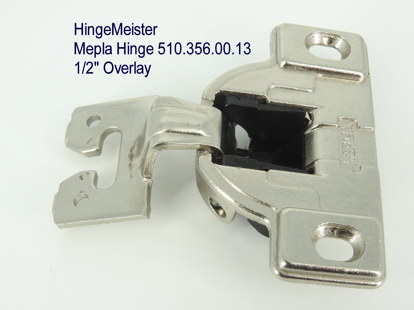 Mepla Hinge ACC 162 - 1/2" Overlay - 510.356.00.13 plate - Straight top hinge