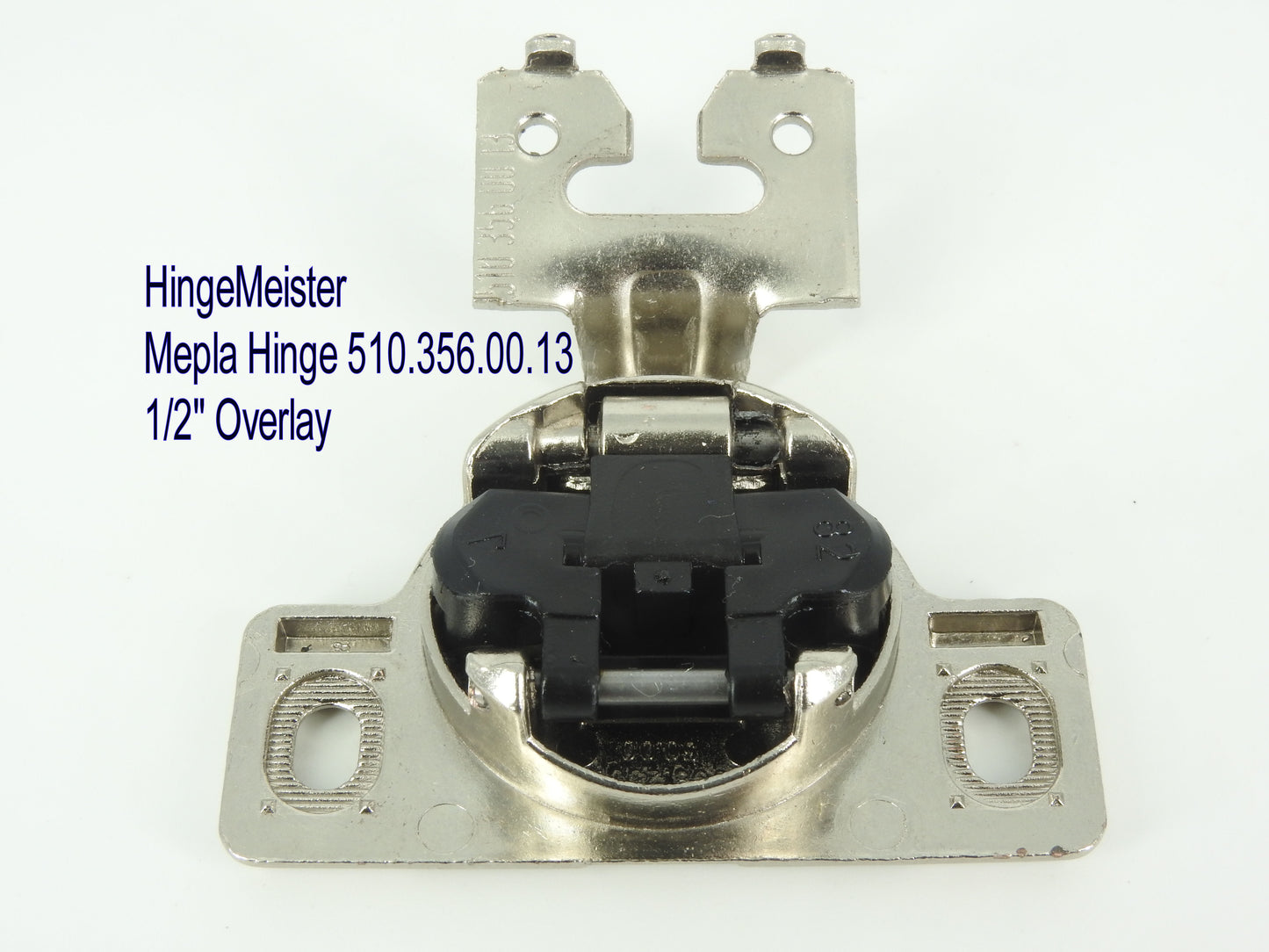 Mepla Hinge ACC 162 - 1/2" Overlay - 510.356.00.13 plate - Straight top hinge