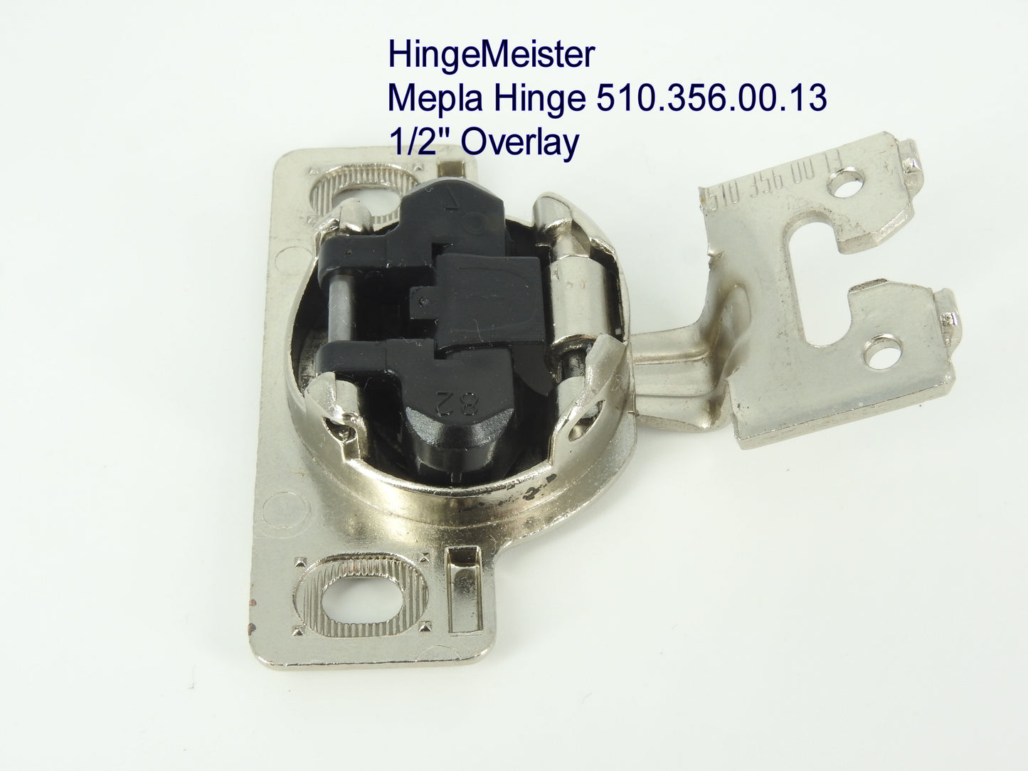 Mepla Hinge ACC 162 - 1/2" Overlay - 510.356.00.13 plate - Straight top hinge