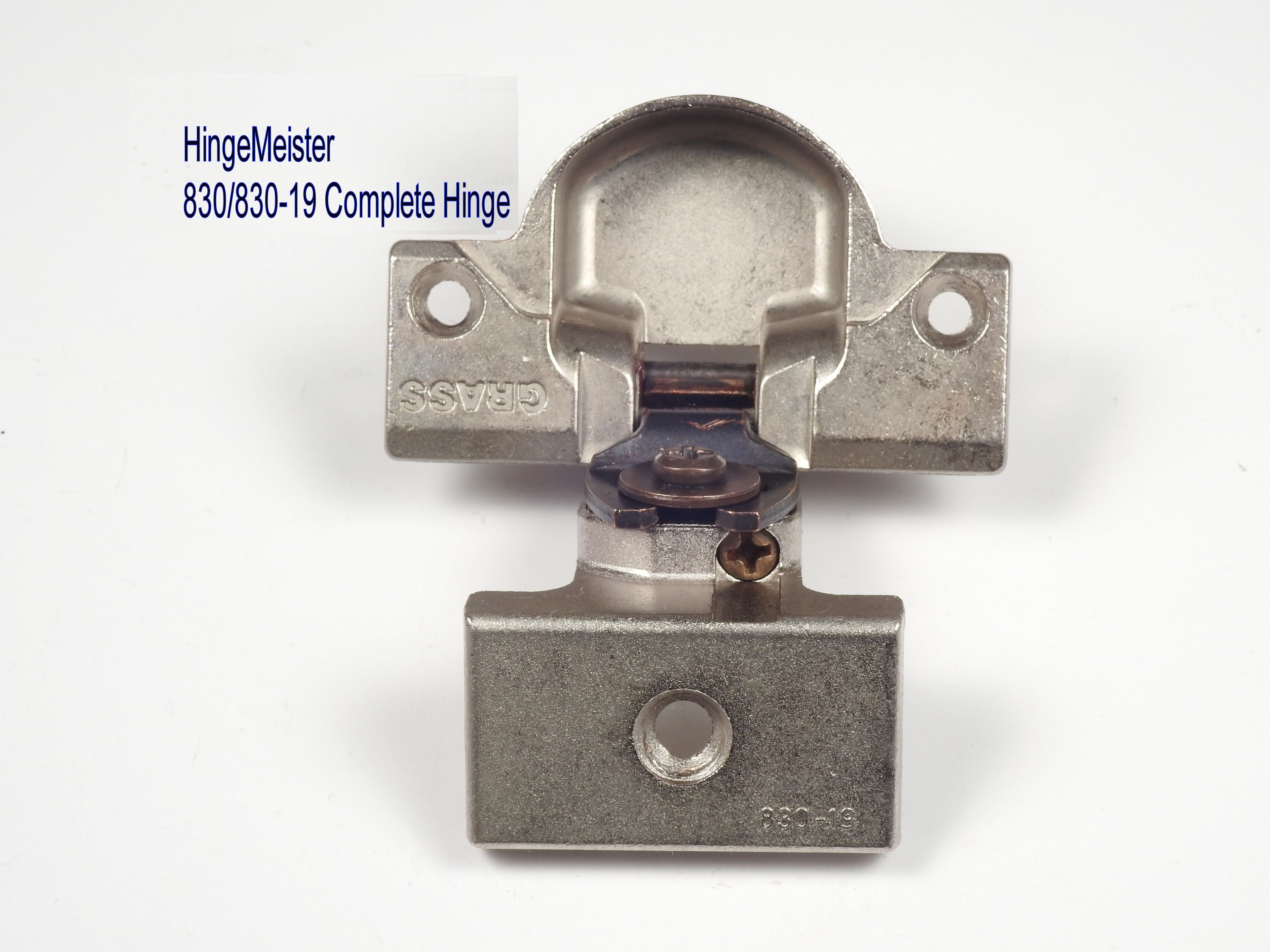 Complete Hinge - Grass 830 Hinge and 830-19 mounting plate Nickel