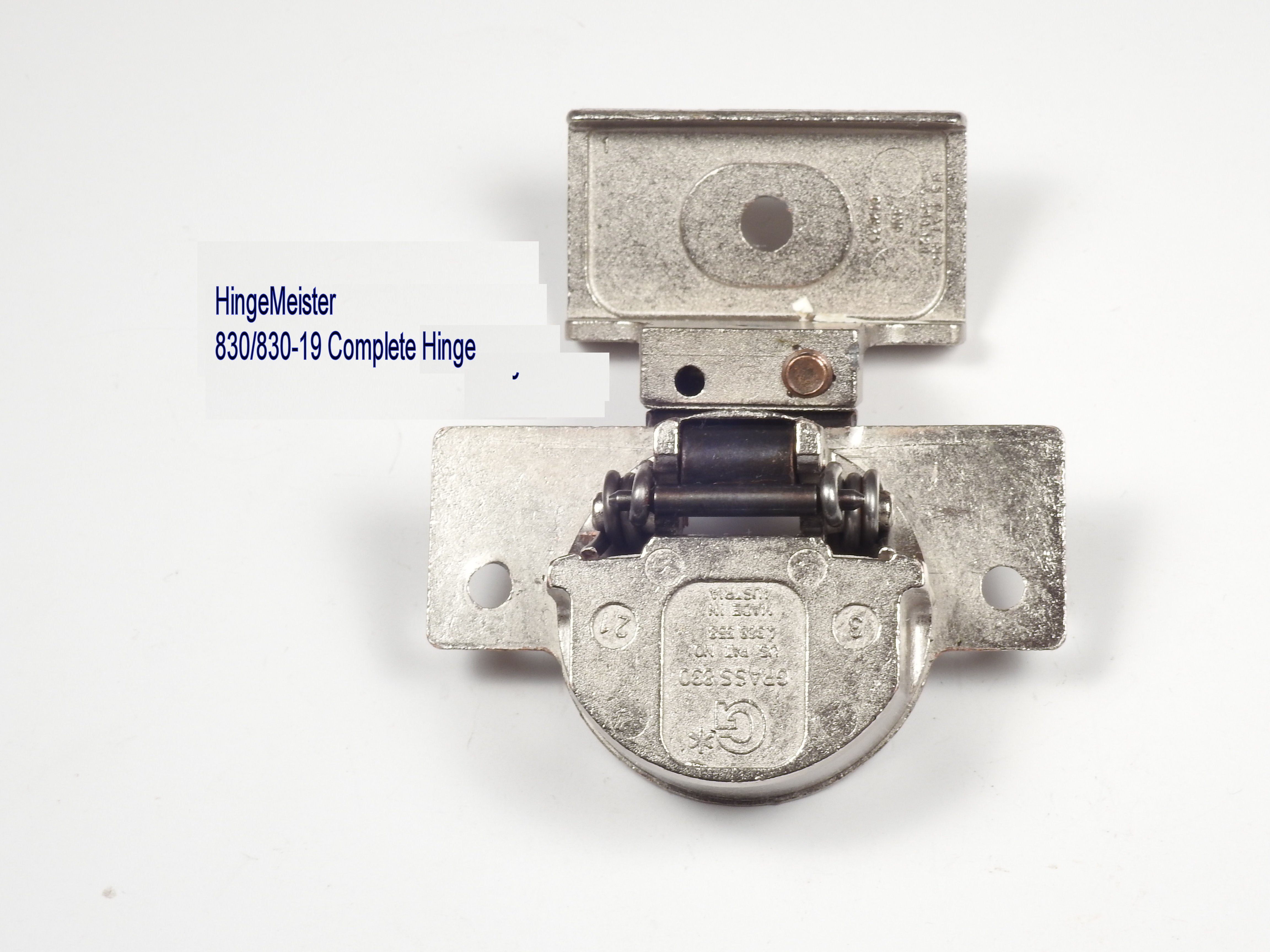 Complete Hinge - Grass 830 Hinge and 830-19 mounting plate Nickel