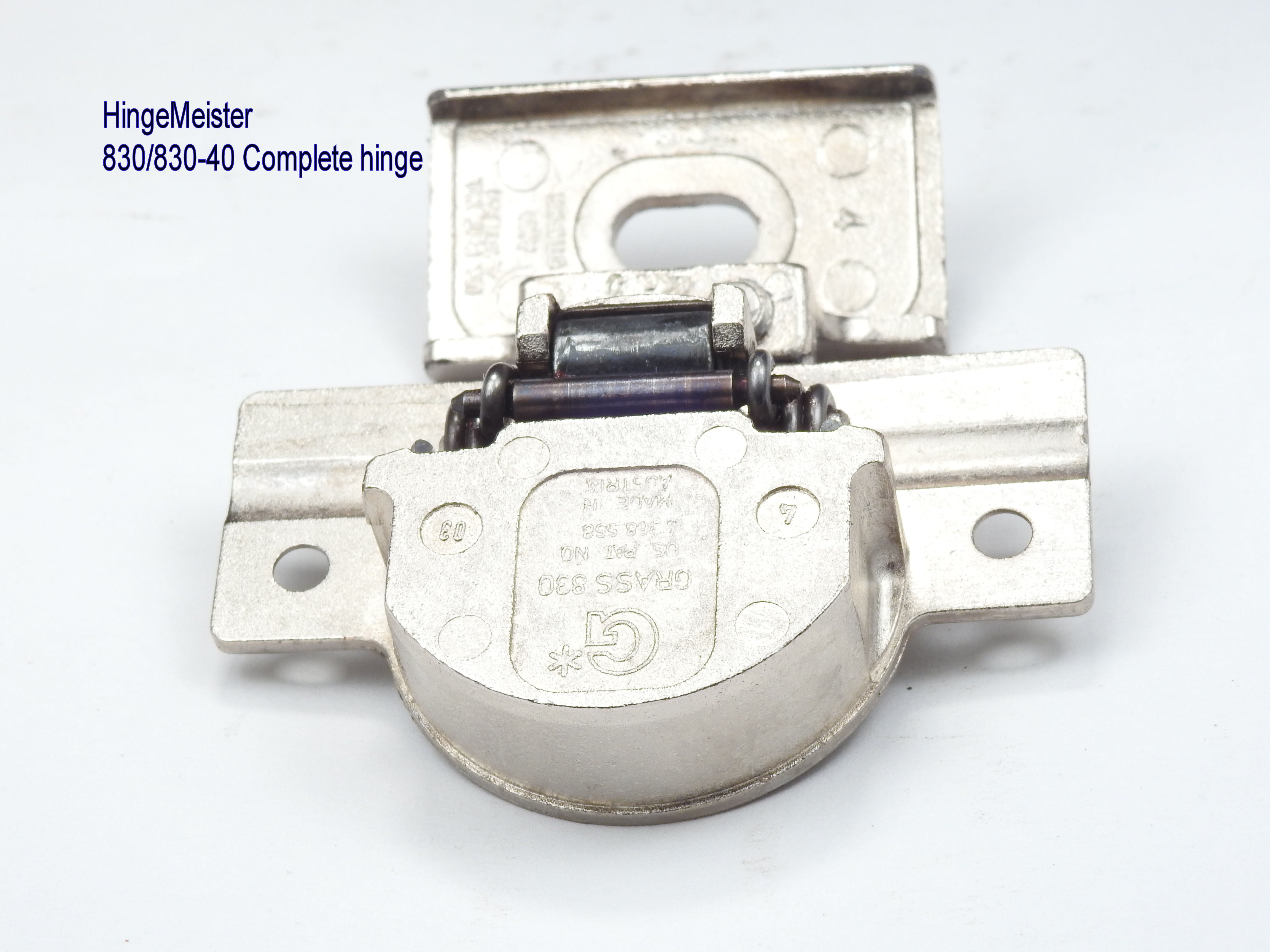 Complete Hinge - Grass 830 Hinge and 830-40 mounting plate Nickel