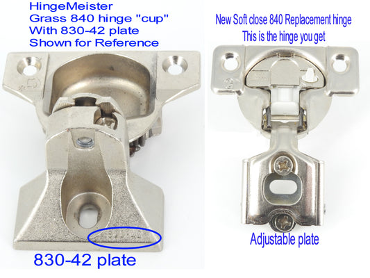 Grass 840 "cup" with 830-42 base plate -Soft Close Replacement hinge - NEW - Sold in Pairs