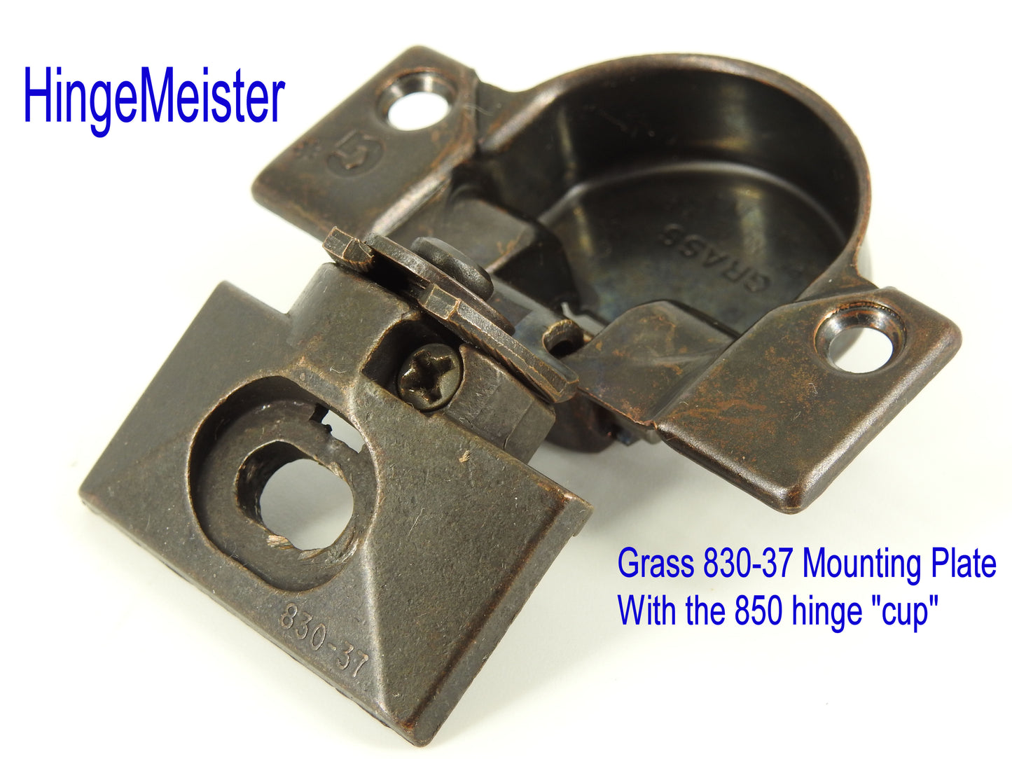 Grass 850 Hinge Cup with the 830-37 Bronze mounting plate - Complete Hinge - Refurbished