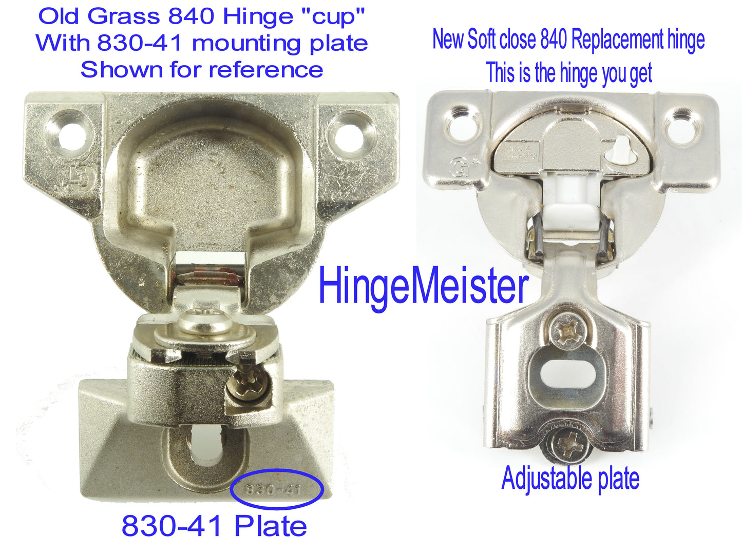 Grass 840 "cup" with 830-41 base plate -Soft Close Replacement hinge - NEW - Sold in Pairs