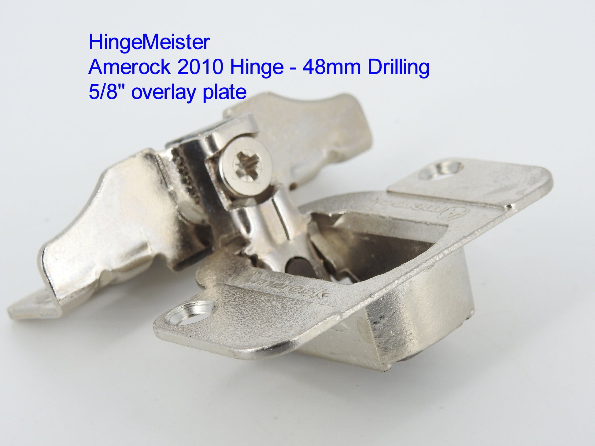 HingeMeister.com  Amerock 2010 Hinge - 48mm Drilling pattern - 48mm boring pattern with 5/8 inch overlay mounting plate