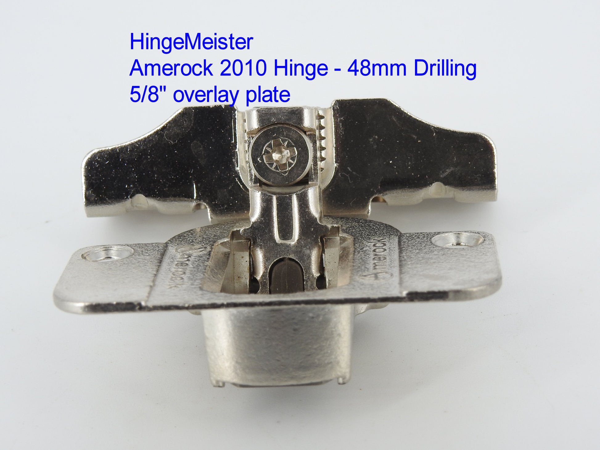 HingeMeister.com  Amerock 2010 Hinge - 48mm Drilling pattern - 48mm boring pattern with 5/8 inch overlay mounting plate