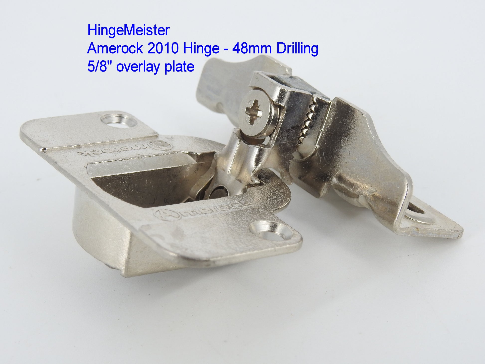 HingeMeister.com  Amerock 2010 Hinge - 48mm Drilling pattern - 48mm boring pattern with 5/8 inch overlay mounting plate