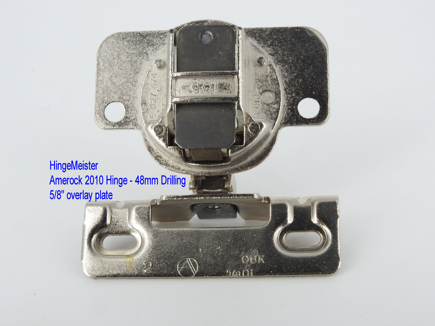 HingeMeister.com  Amerock 2010 Hinge - 48mm Drilling pattern - 48mm boring pattern with 5/8 inch overlay mounting plate