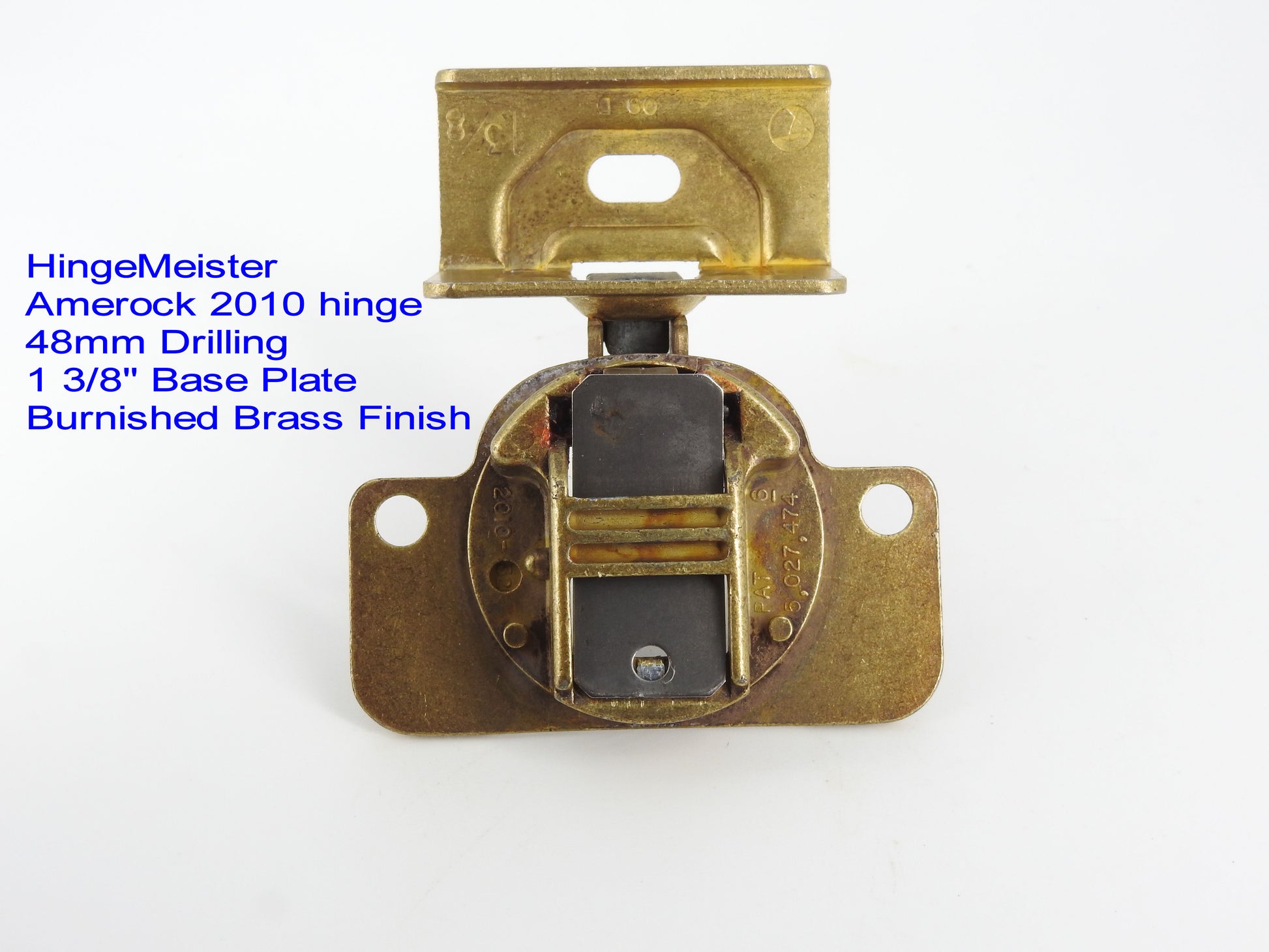 Amerock 2010 hinge 1 3/8" base plate in burnished brass finish.  48mm drilling pattern in the door.