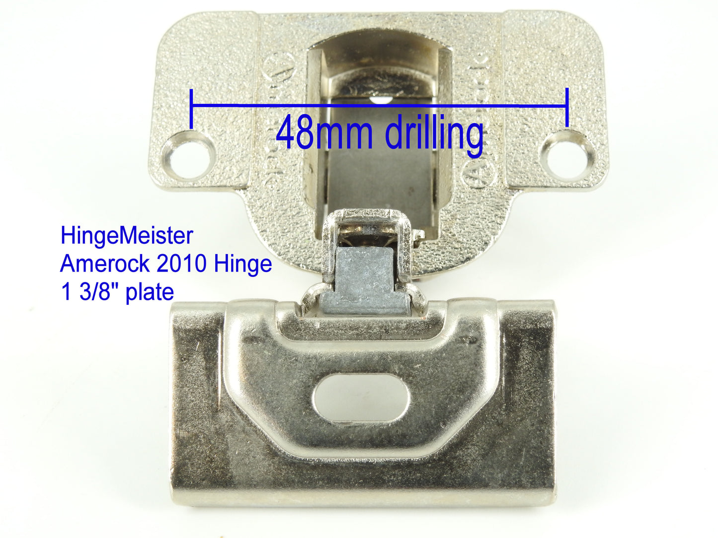 Amerock 2010 Hinge with 1 3/8" Base Plate - Nickel Finish - 48mm Drilling