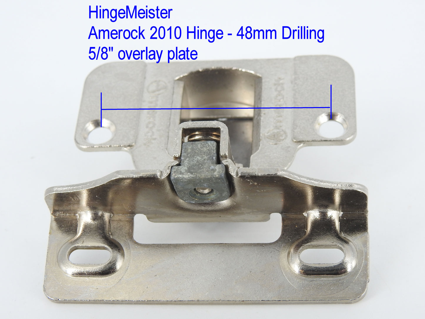 HingeMeister.com  Amerock 2010 Hinge - 48mm Drilling pattern - 48mm boring pattern with 5/8 inch overlay mounting plate