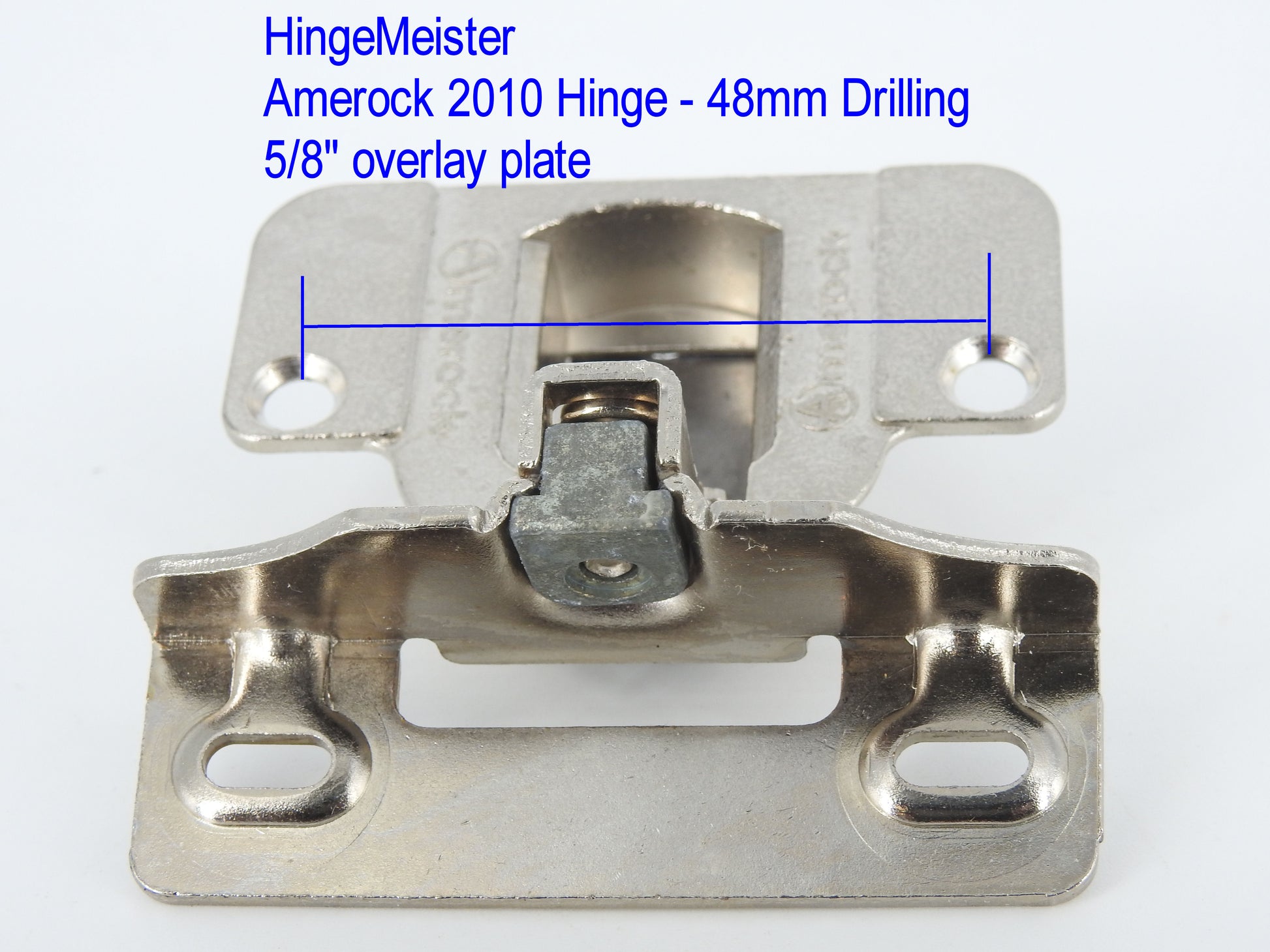 HingeMeister.com  Amerock 2010 Hinge - 48mm Drilling pattern - 48mm boring pattern with 5/8 inch overlay mounting plate