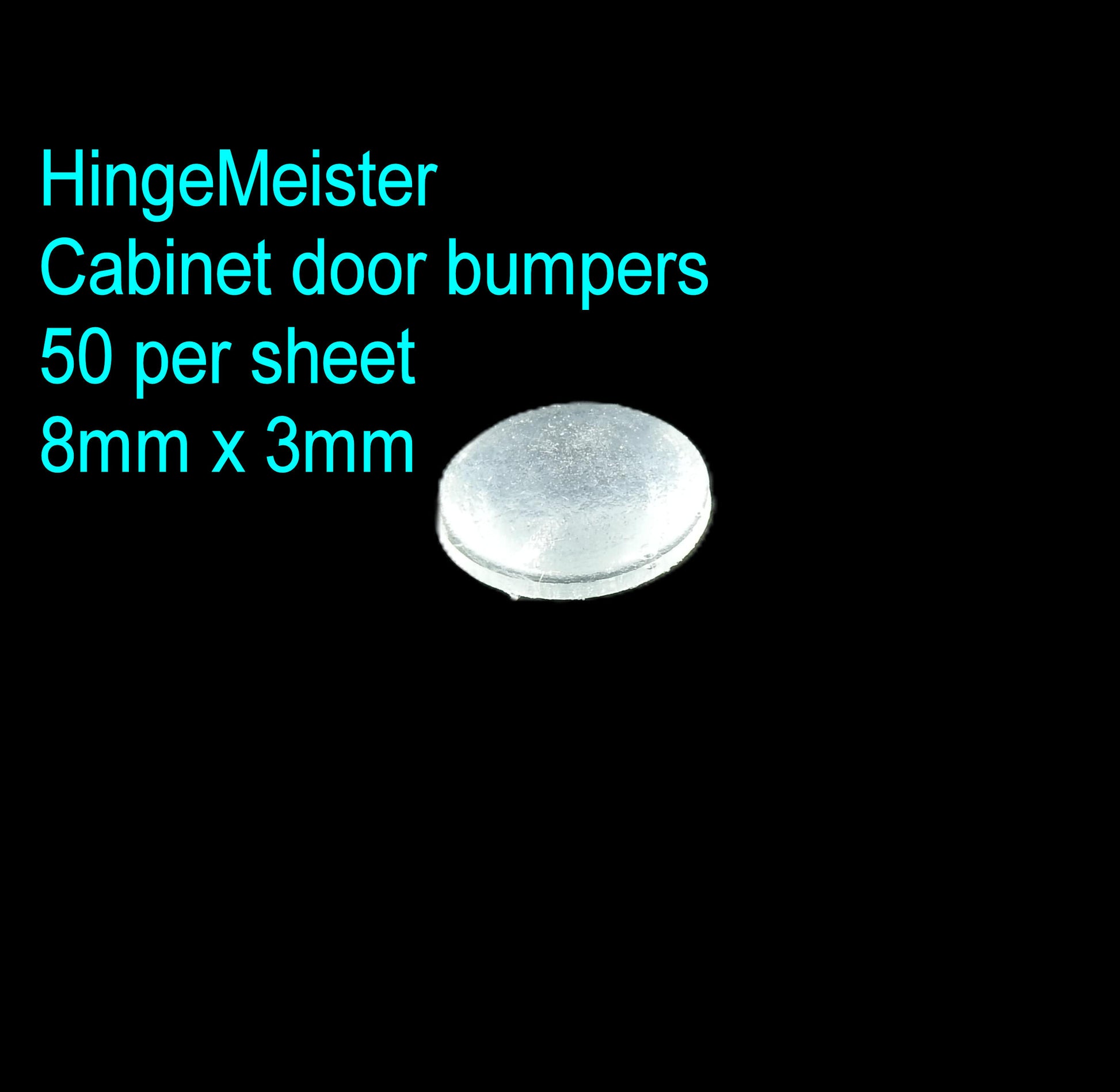 Kitchen Cabinet door bumper with HingeMeister branding 