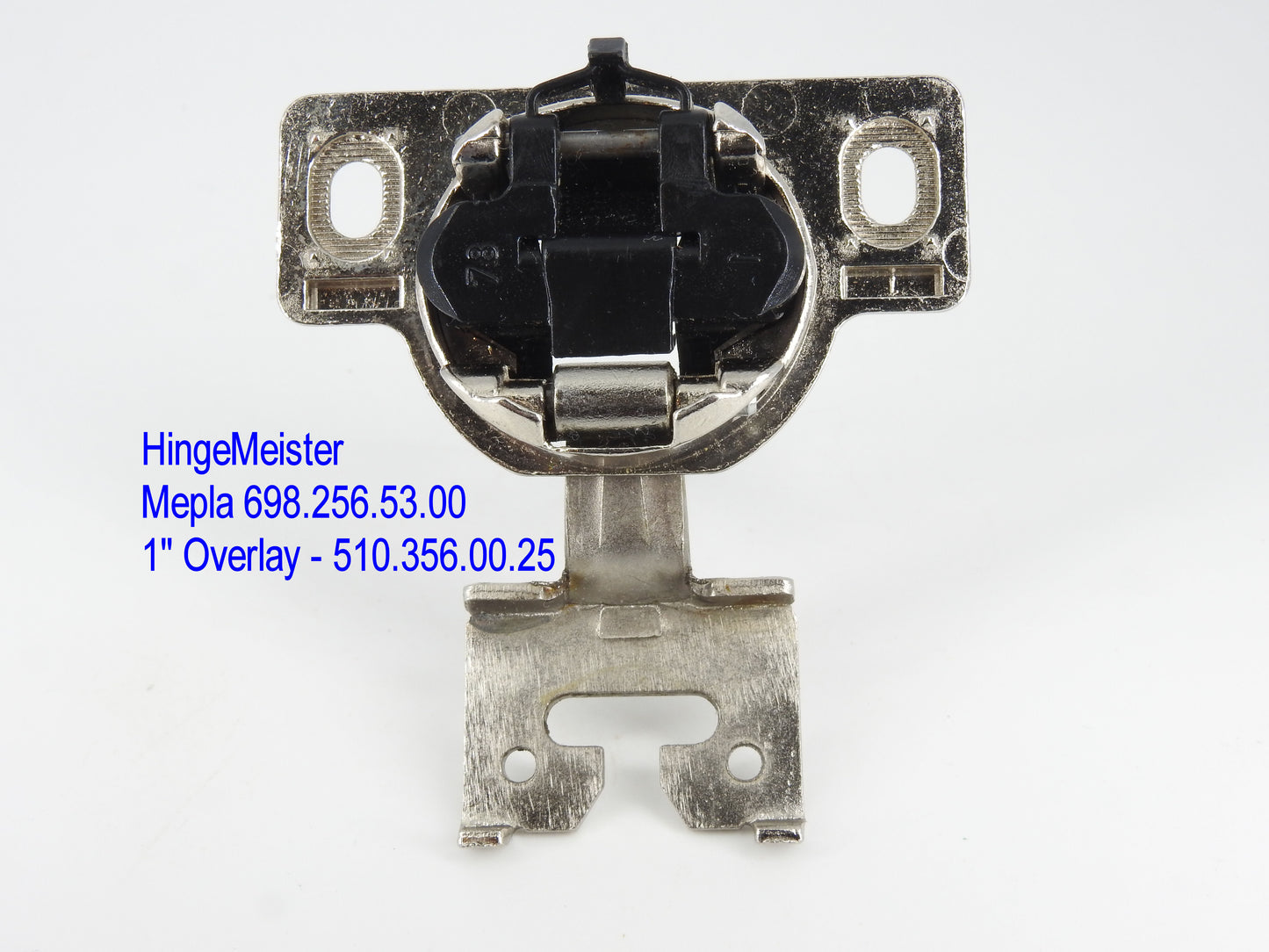 HingeMeister - Mepla cabinet hinge 698.256.53.00 1" overlay with the 510.356.00.25 mounting plate