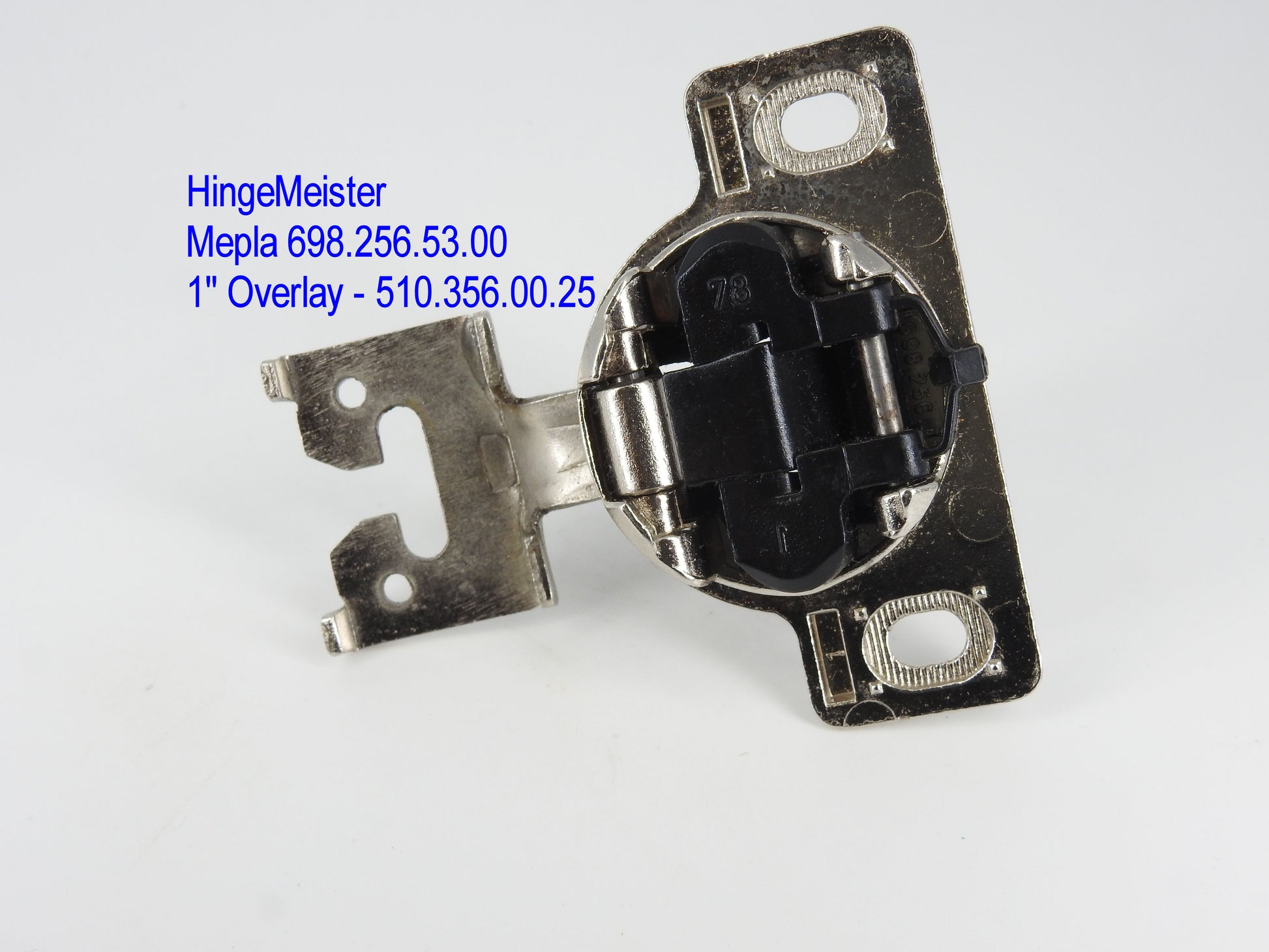 HingeMeister - Mepla cabinet hinge 698.256.53.00 1" overlay with the 510.356.00.25 mounting plate
