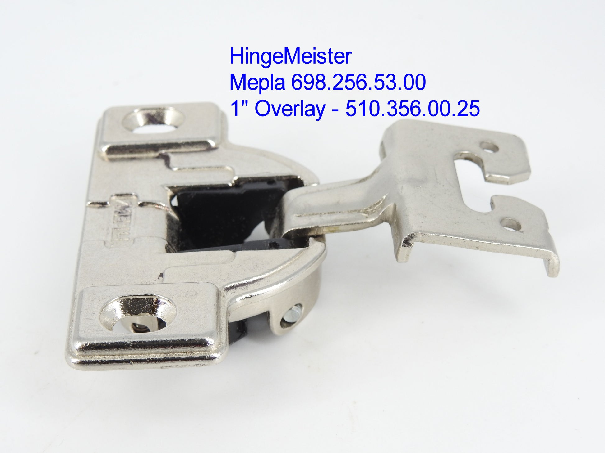 HingeMeister - Mepla cabinet hinge 698.256.53.00 1" overlay with the 510.356.00.25 mounting plate