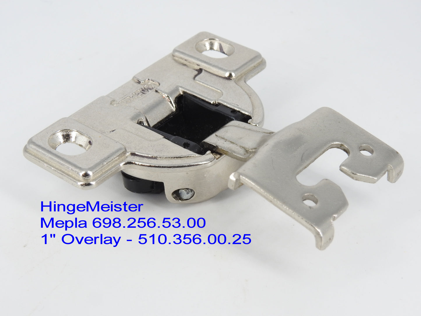 HingeMeister - Mepla cabinet hinge 698.256.53.00 1" overlay with the 510.356.00.25 mounting plate