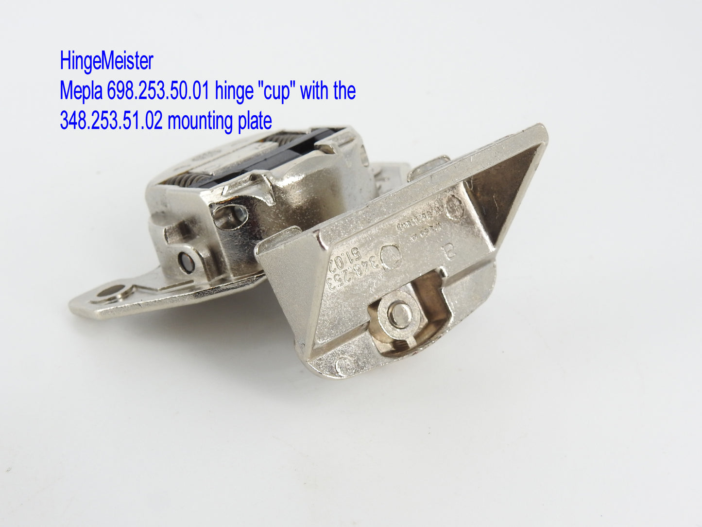 Mepla 698.253.53.01 - 1/2" Overlay - 348.253.51.02 - Round top hinge - Refurbished