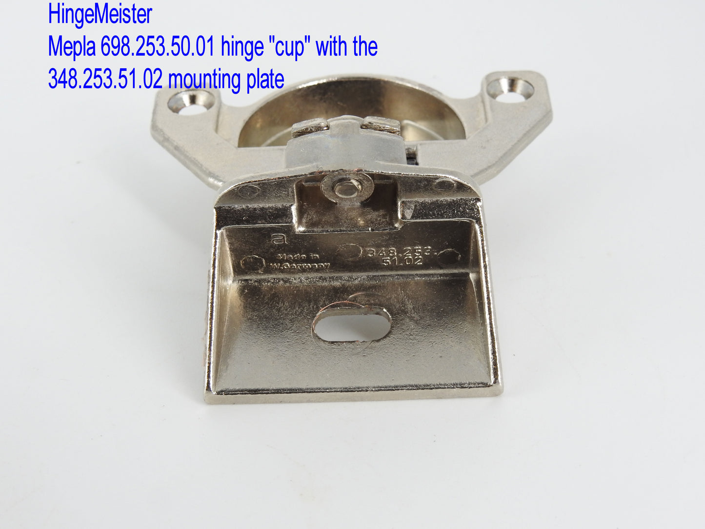 Mepla 698.253.53.01 - 1/2" Overlay - 348.253.51.02 - Round top hinge - Refurbished