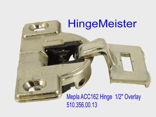 Mepla Hinge ACC 162 - 1/2" Overlay - 510.356.00.13 plate - Straight top hinge