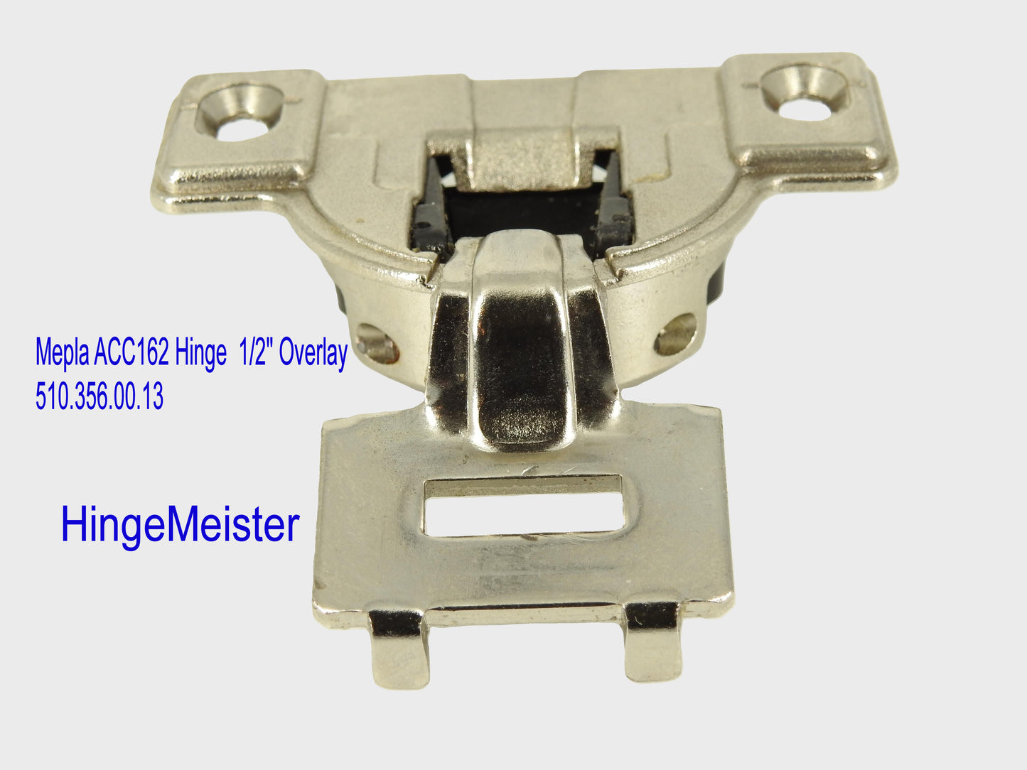 Mepla Hinge ACC 162 - 1/2" Overlay - 510.356.00.13 plate - Straight top hinge