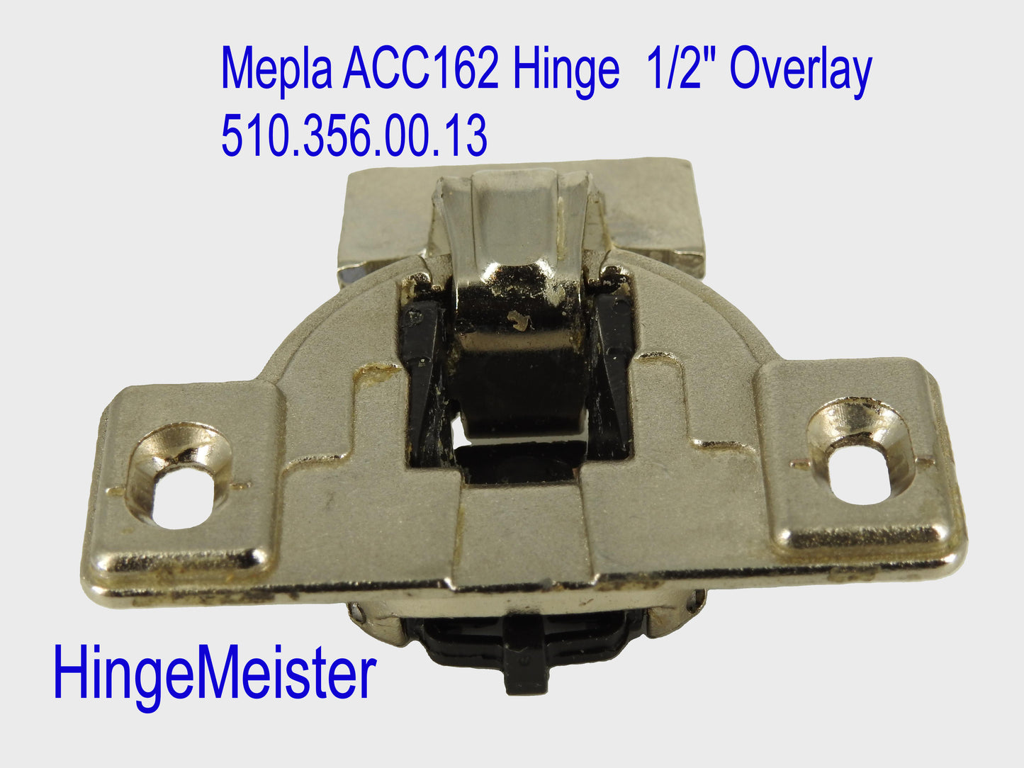 Mepla Hinge ACC 162 - 1/2" Overlay - 510.356.00.13 plate - Straight top hinge