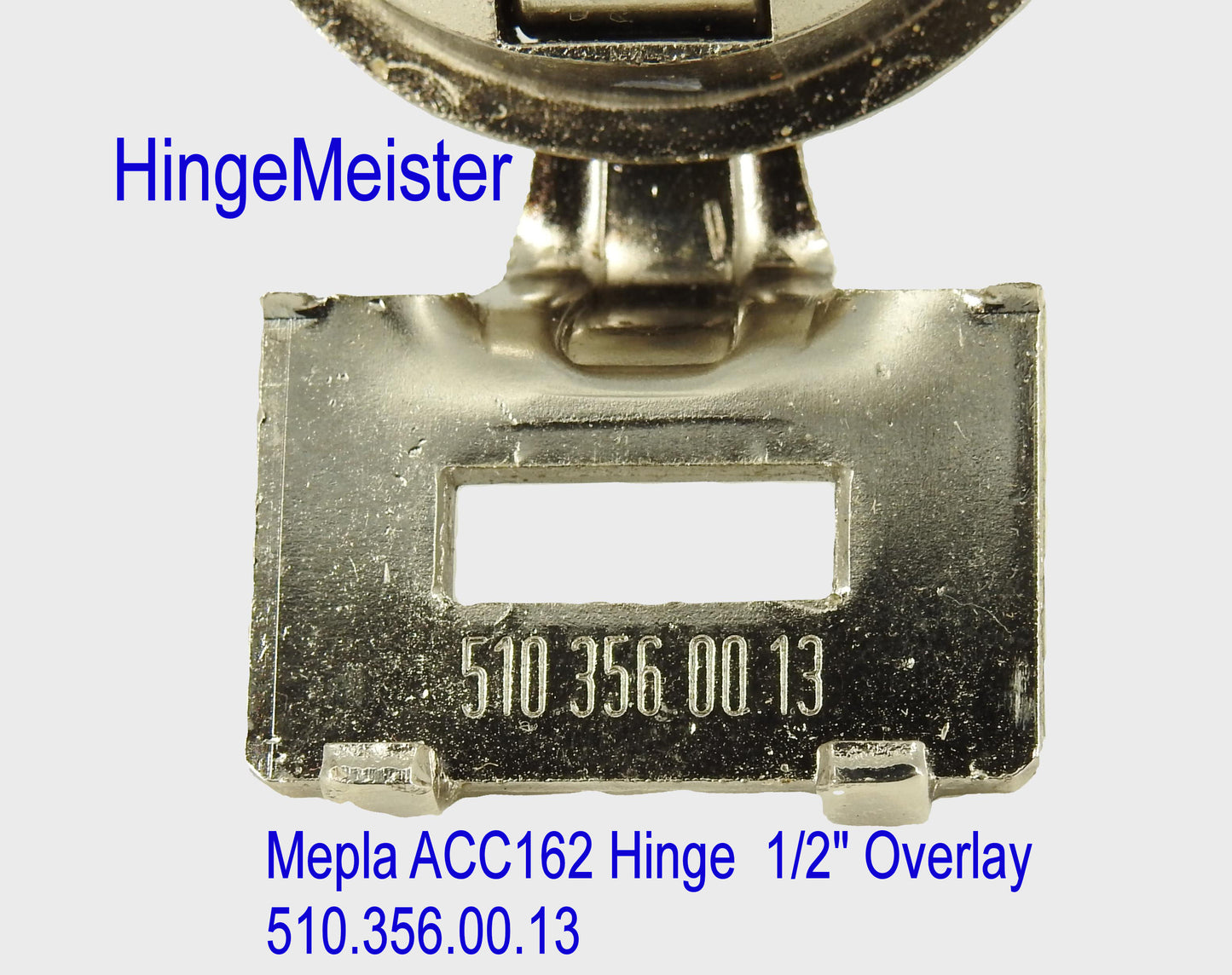 Mepla Hinge ACC 162 - 1/2" Overlay - 510.356.00.13 plate - Straight top hinge
