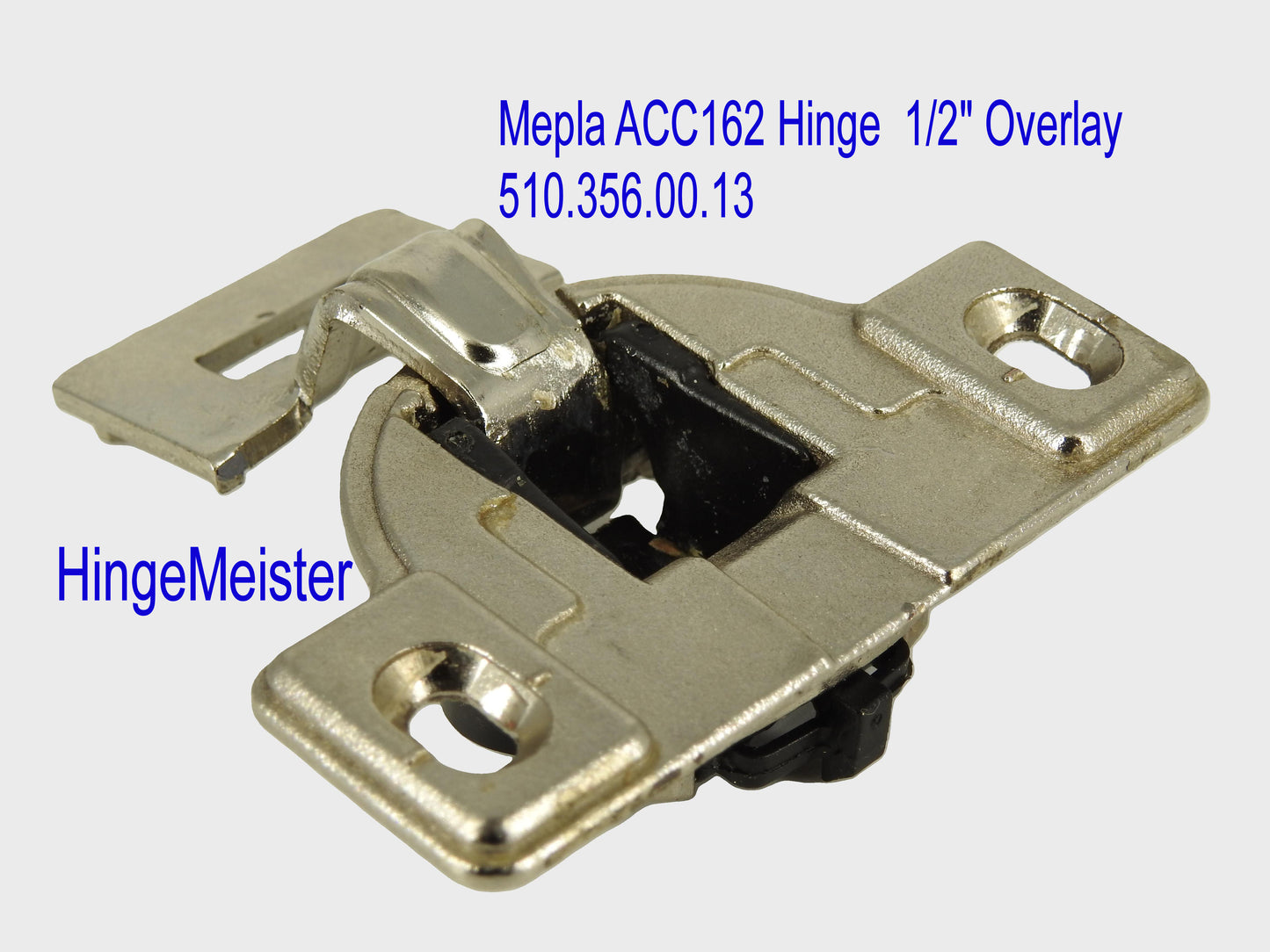 Mepla Hinge ACC 162 - 1/2" Overlay - 510.356.00.13 plate - Straight top hinge