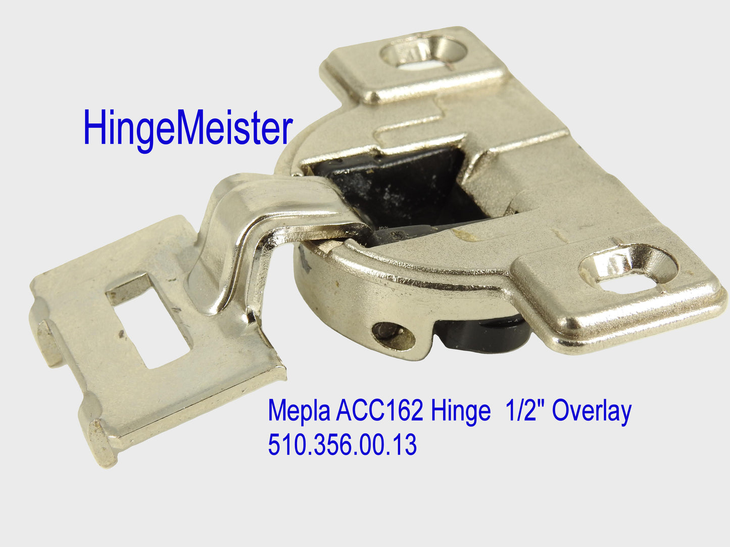 Mepla Hinge ACC 162 - 1/2" Overlay - 510.356.00.13 plate - Straight top hinge