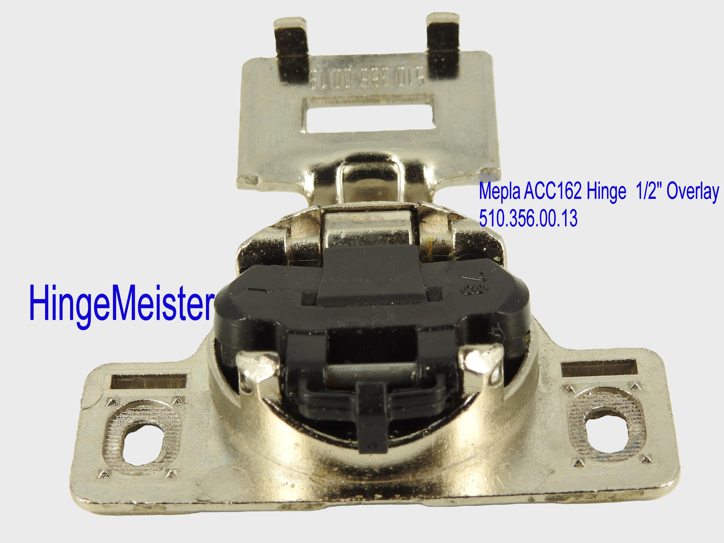 Mepla Hinge ACC 162 - 1/2" Overlay - 510.356.00.13 plate - Straight top hinge