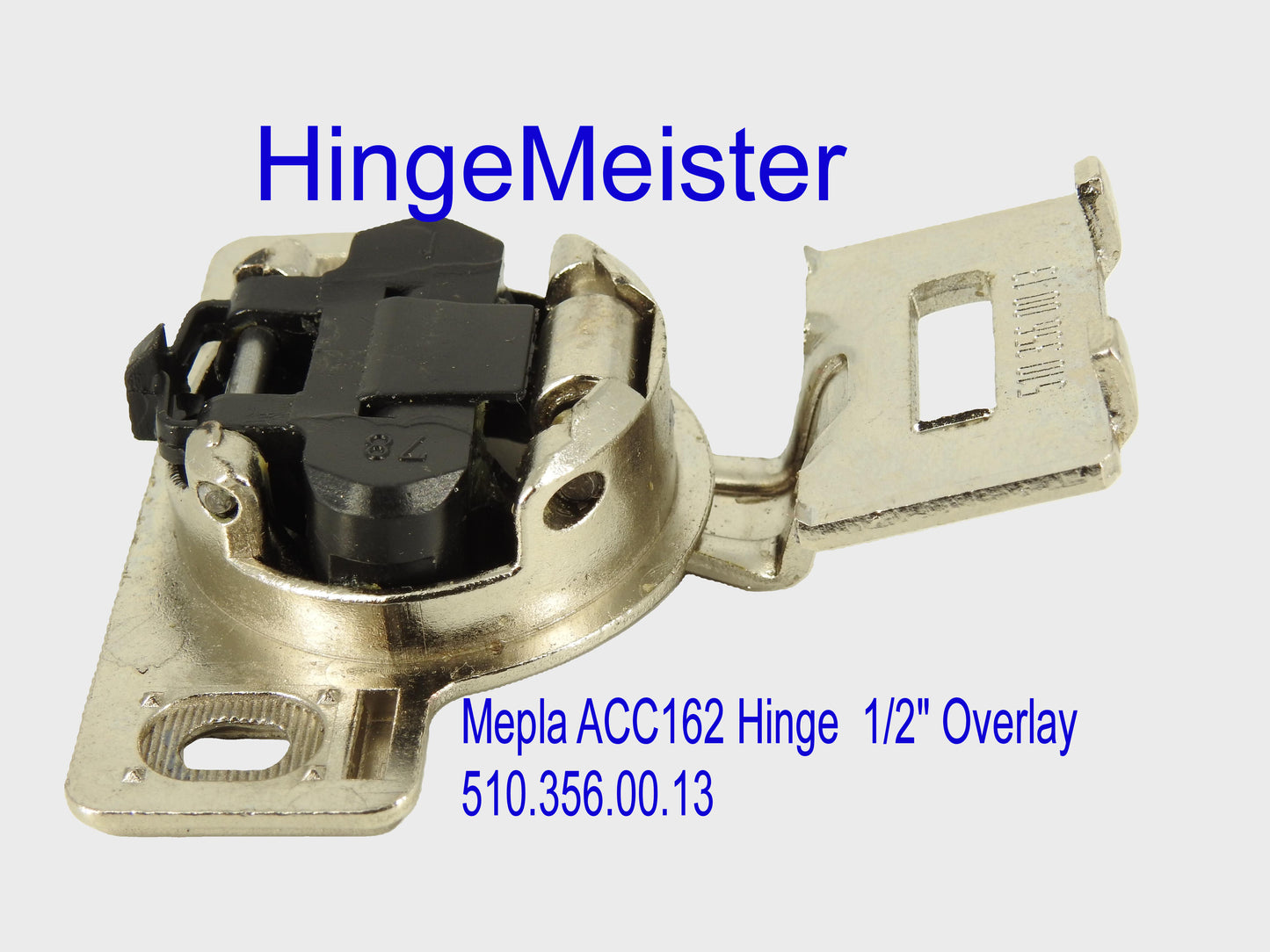 Mepla Hinge ACC 162 - 1/2" Overlay - 510.356.00.13 plate - Straight top hinge