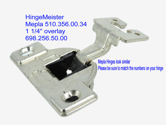Mepla 698.256.50.00 - 1 1/4" Overlay - 510.356.00.34 plate - Straight top hinge
