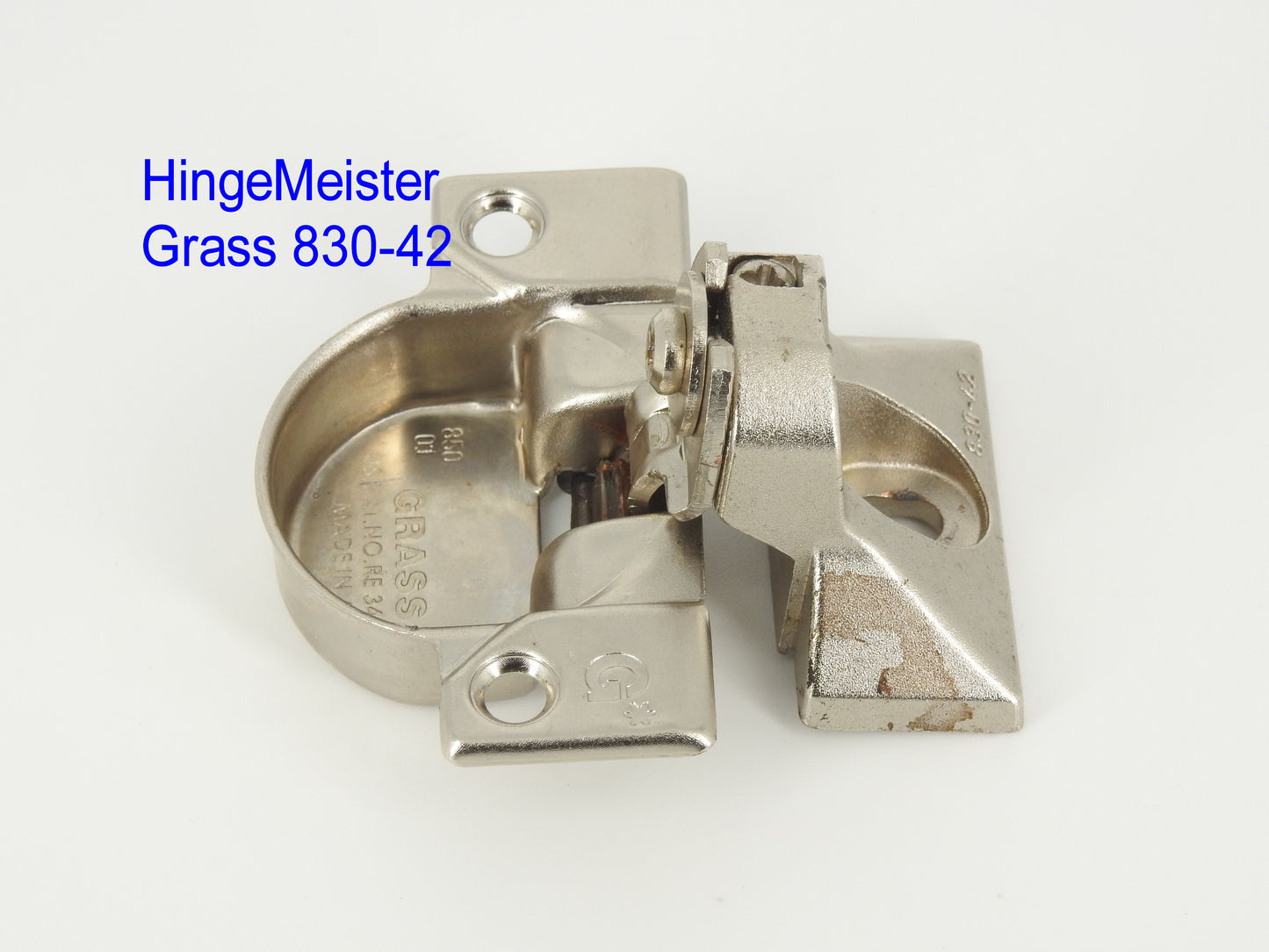 Grass 850 Hinge Cup with the 830-42 Nickel mounting plate - Complete Hinge