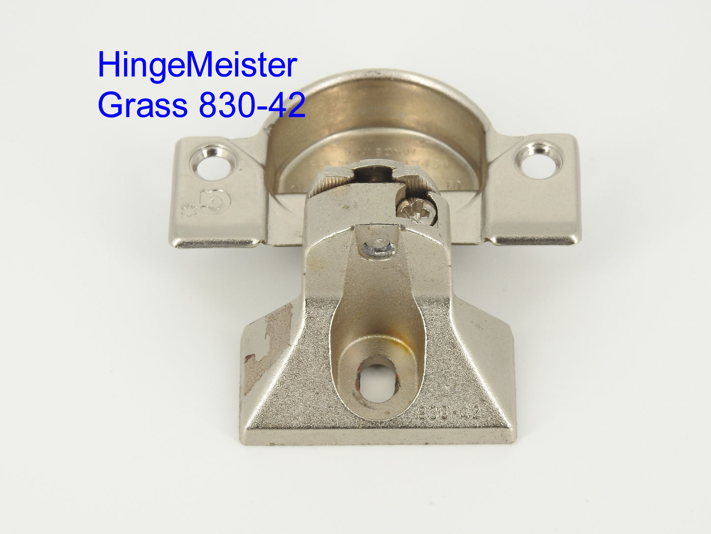 Grass 850 Hinge Cup with the 830-42 Nickel mounting plate - Complete Hinge