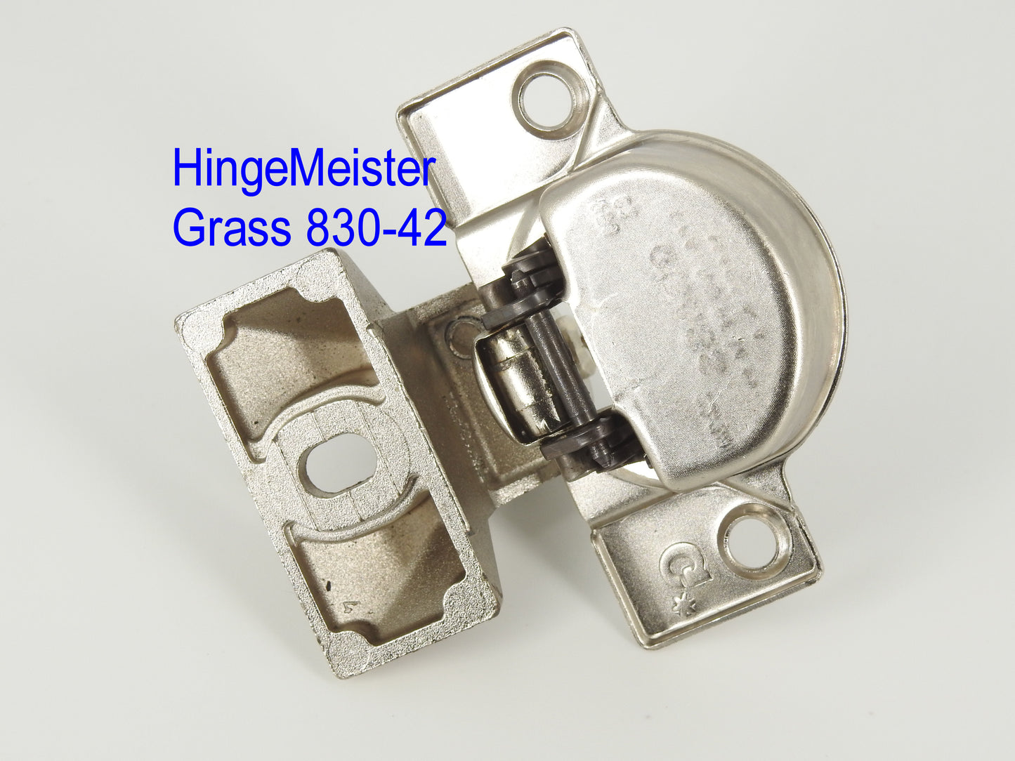 Grass 850 hinge with the 830-42 Nickel mounting plate - Complete Hinge