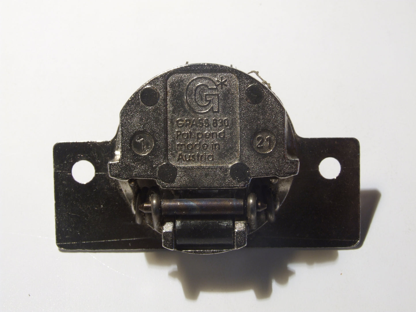 Grass 830 hinge cup in the Nickel finish